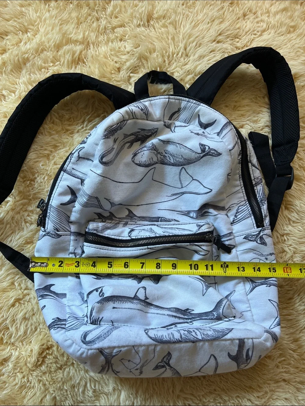 Whale Print Mini Backpack in White and Black - Women